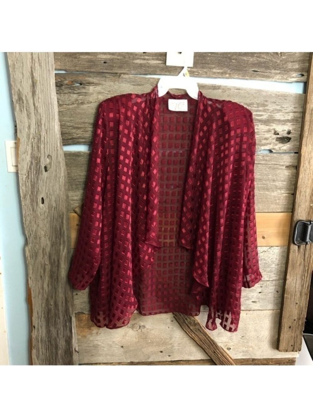 VINTAGE Image Size 1X Burgundy Velvet Burnout Semi-Sheer Cover-up
